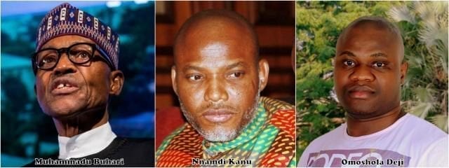 President Muhammadu Buhari, Nnamdi Kanu and Deji Omoshola