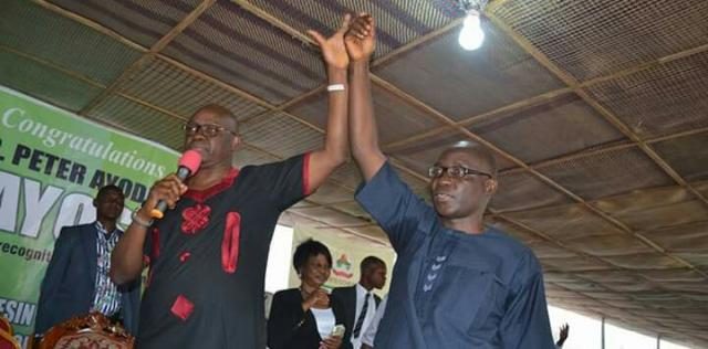 Ekiti State Governor Ayodele Fayose presents his Deputy, Prof. Kolapo Olusola as the PDP adopted Governorship Candidate for 2018 Election