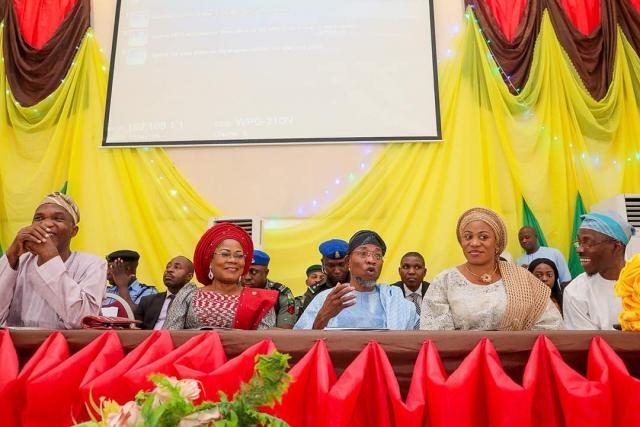 Governor Rauf Aregbesola with wife and Deputy Governor of the State of Osun during the state's Calisthenics Competitions which held in the 9 Federal Constituencies in the state.