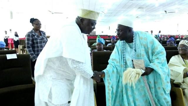 Hon Ladi bows in homage to 40 year old Onimeko of Imeko Yewa, HRM Oba Olanite Benjamin