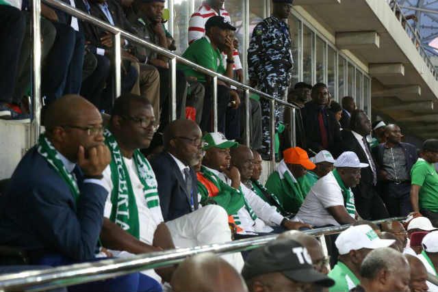 Senator Bukola Saraki and others watching the Super Eagles Russia 2018 Qualifying Match in Uyo