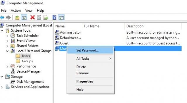 Select the locked out admin account and right-click on it and choose “Set Password”