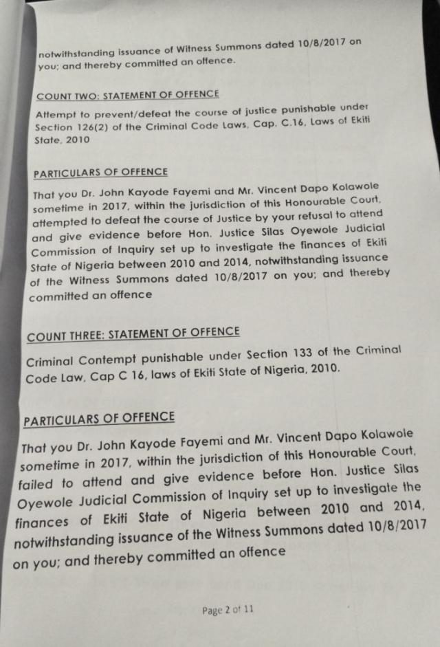 Ekiti State Government Count Charges against Ex-Governor Kayode Fayemi and his Finance Commissioner 