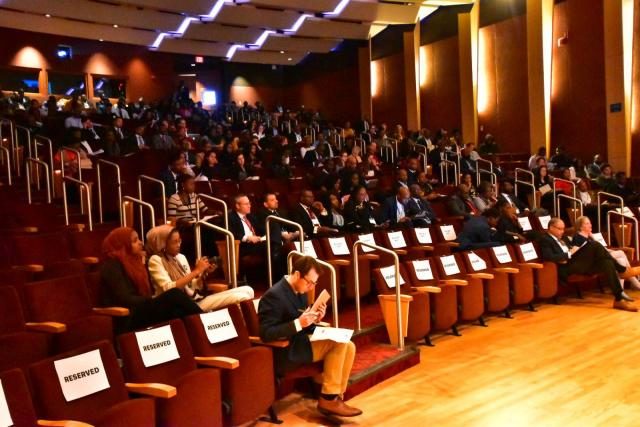 Participants listening to Keynote Address being delivered by Dr Bukola Saraki at Georgetown University, Washington D.C’s Africa Business Conference (#GTABC2018)