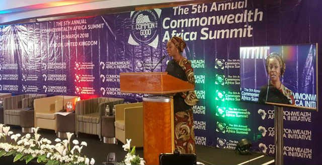 H.E Mrs Toyin Ojora Saraki delivering a keynote address to Commonwealth Africa Summit in London, UK on 14th March 2018