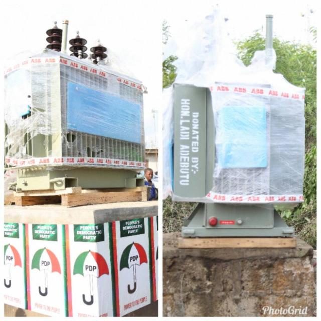 Two Power Transformers donated by Hon Ladi Adebutu to Idona Community (left) and Ogbere Community (right)