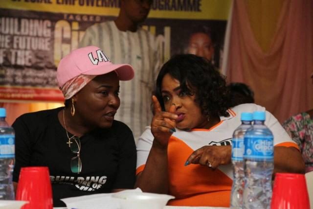 Yeye Adenike Adebutu in a tete-a-tete with movie actress, Mrs Foluke Daramola-Salako