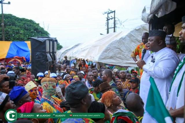 Hon Ladi Adebutu Addressing Rally Participants in Odogbolu Local Government