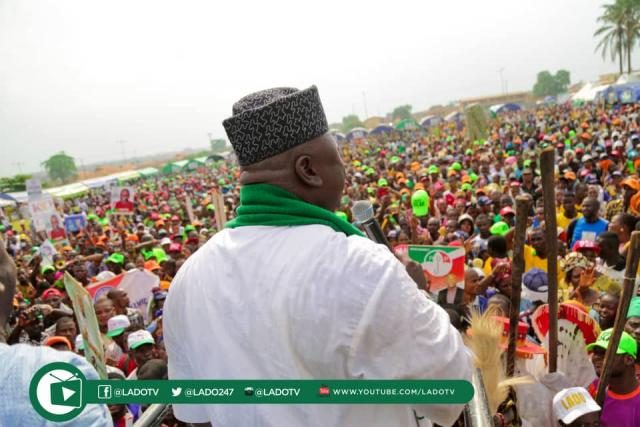 Hon Ladi Adebutu addressing the crowds at the Sagamu Sensitisation Campaign