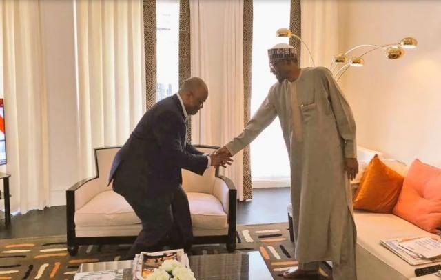 Senate Minority Leader, Chief Godswill Obot Akpabio with President Muhammadu Buhari in London, UK