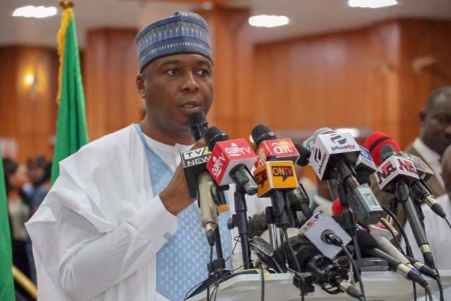 Senator Bukola Saraki at the World Press Conference on the National Assembly Invasion by DSS