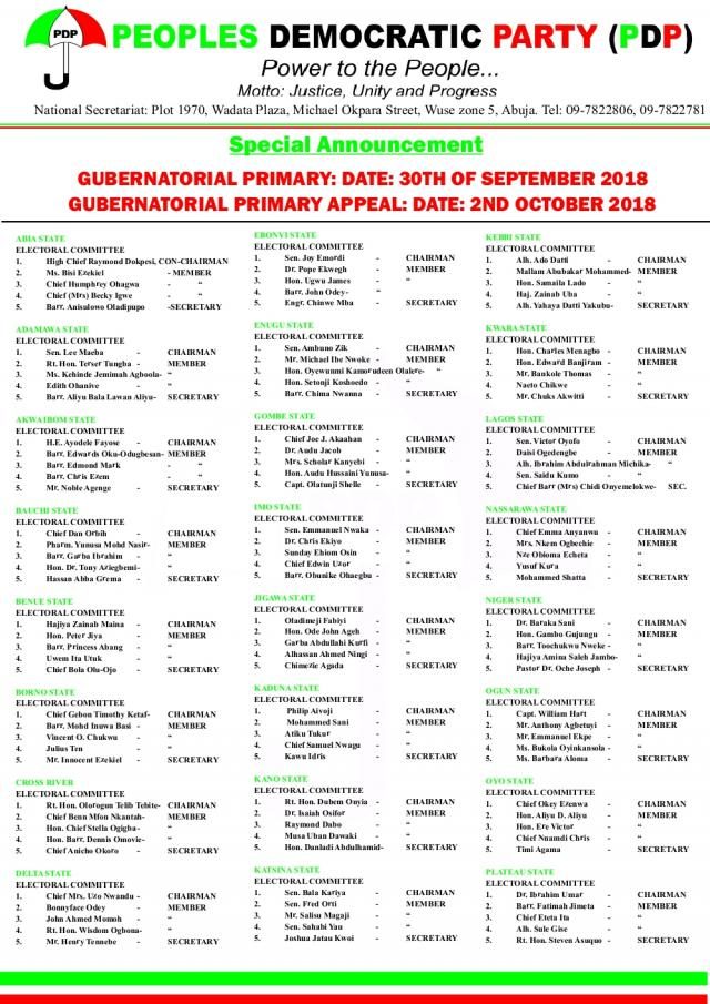 PDP Governorship Primaries Hold Nationwide Tomorrow, 30th September