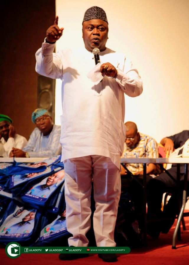 Hon Ladi Adebutu addresses the participants during the Ogun PDP Ad-hoc Delegate Election