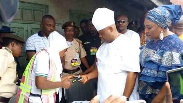 Senator Ademola Adeleke, PDP Guber Candidate at a polling booth casting his voting during 2018 Osun Governorship Election