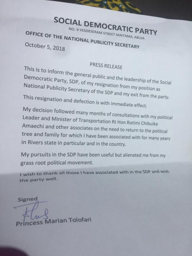 Princess Marian Tolofaris Resignation Letter