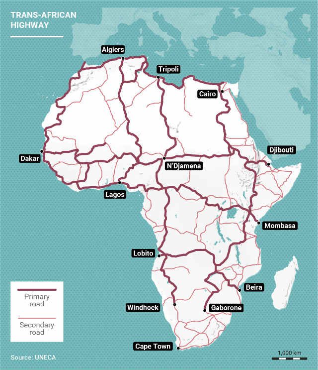 Trans-African Highway Road Network Map