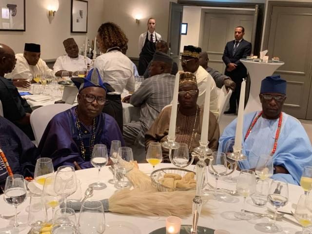 From left - HRH Oba Lasisi Gisanri, Odofin of Soyindo, HRH Oba Mufutau Danni, Aminisan of Oko and HRH Oba Adetunji Osho, Alaye of Ode Remo