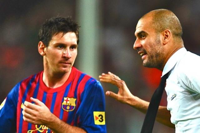 Pep Guardiola and Lionel Messi