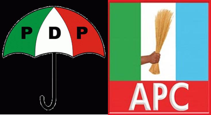 Flags of Peoples Democratic Party (PDP) and All Progressives Congress (APC)