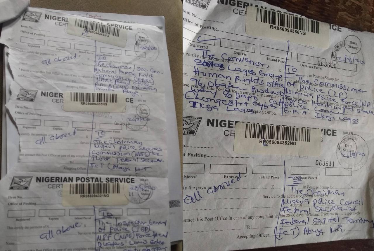 Evidence of Letter Dispatch to Nigeria Police Service Commission & Police Force 20th August 2020