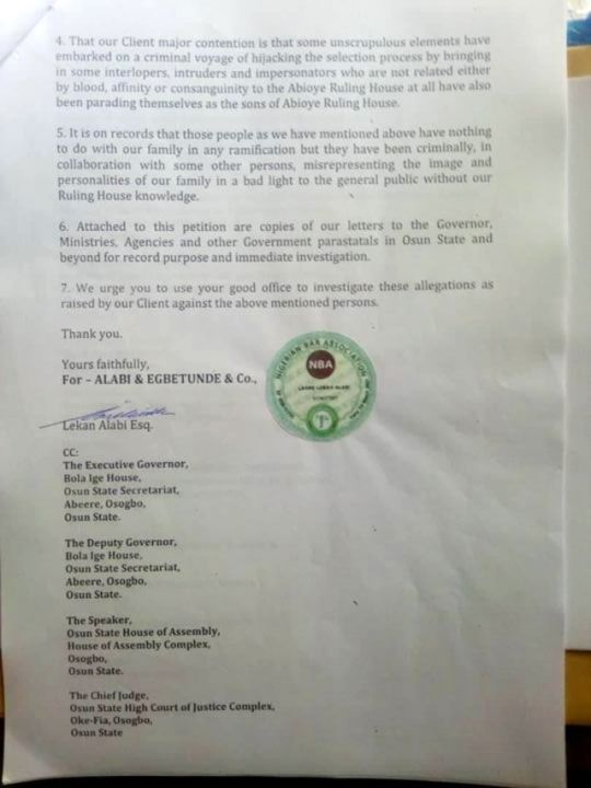 2nd Page of Letters for Alawo Stool Saga