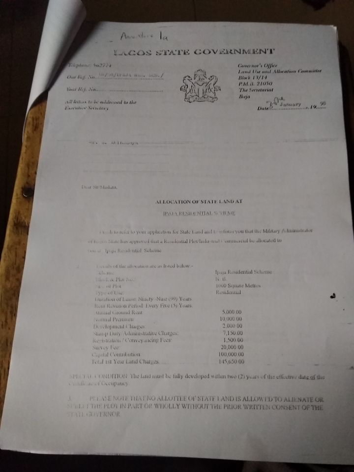 Acknowledgement Receipt for Save Lagos Group's Letter to Governor Babjide Sanwo-Olu - Annexture 1a