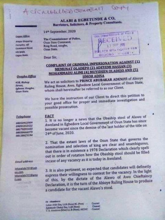 CP Letter for Alawo Stool Saga