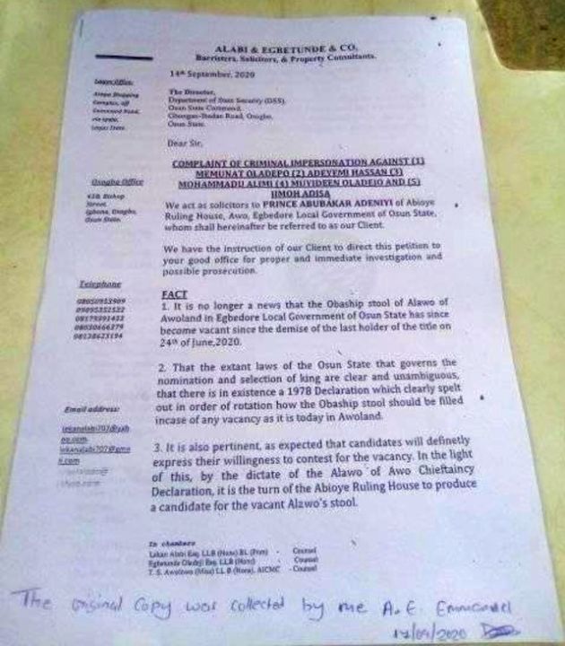 DSS Letter for Alawo Stool Saga