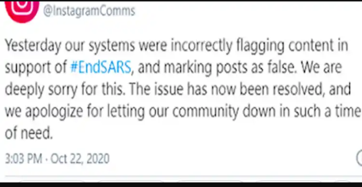 Instagram Apologizes for Labelling #EndSars Post as Fake 4 Instagram Quote