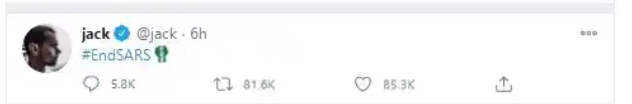 Twitter: New Emoji Surfaces to Support #ENDSARS Protest 2 Jack Dorsey's Post