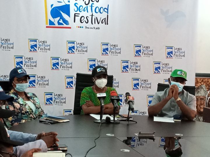 Lagos State Commissioner for Agriculture, Ms. Abisola Olusanya at a news conference to unveil the forthcoming Lagos Seafood Festival coming on Sunday, 13th December, 2020 at the Muri Okunola Park, Lagos