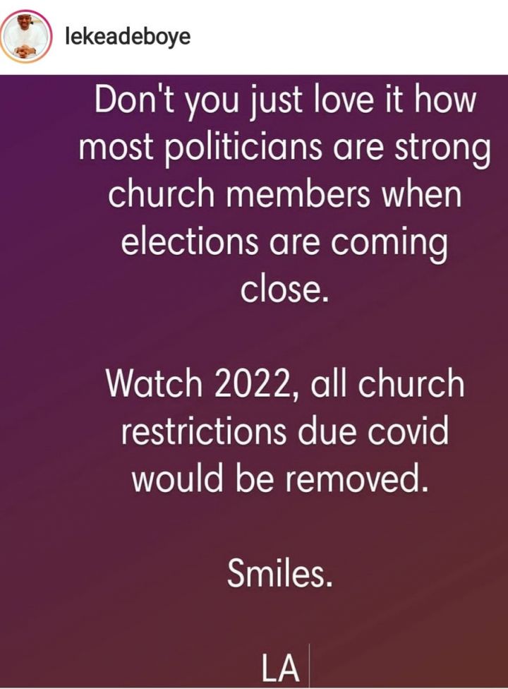 Politicians Only Become Strong Christians When Election Is Near – Adeboye 2 Leke Adeboye