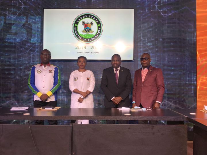 Lagos State Commissioner for Agriculture, Ms. Abisola Olusanya with other guests at a ministerial press briefing