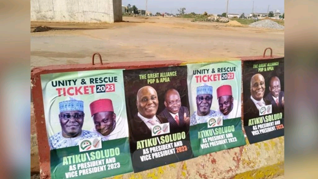 2023: Atiku speaks on campaign posters with Charles Soludo