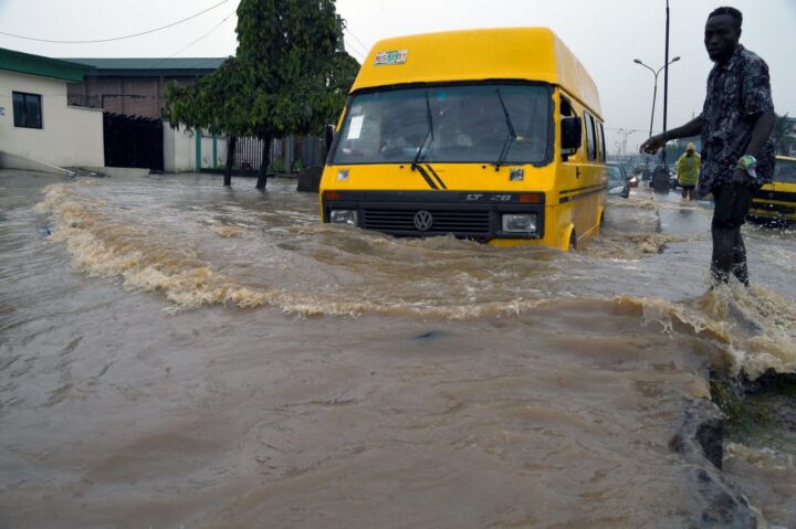 Vehicle in flooded area