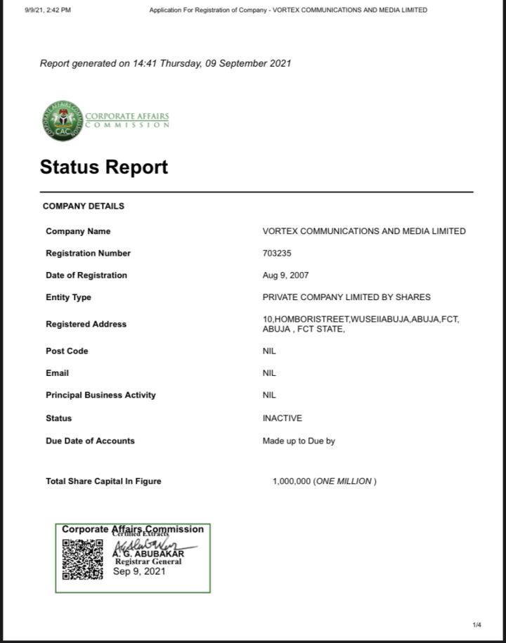 Amnesty Staff Claims Col Dikio Trying To Cancel Duly Awarded Contracts 5 Vortex Company Registration Inactive at CAC