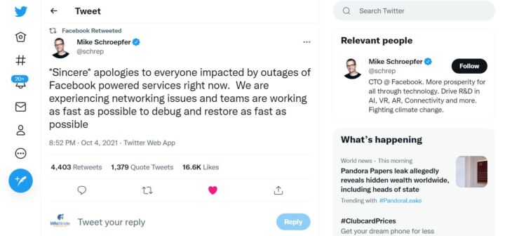 Facebook CTO, Mike Schroepfer Apologises on Today's Outage 1 Facebook CTO, Mike Schroepfer Apologises on Today's Outage