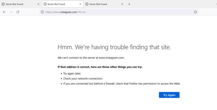 Instagram website not reacheable today 4th October 2021