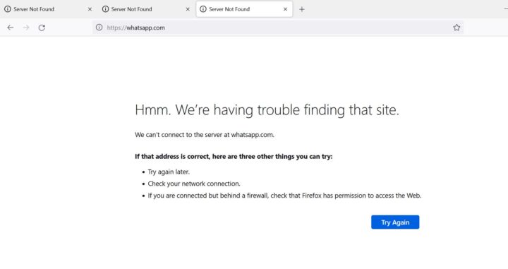 Facebook, Instagram and WhatsApp Down Today In A Major Outage 4 WhatsApp website not reacheable today 4th October 2021