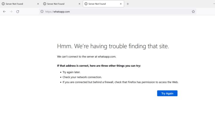 WhatsApp website not reacheable today 4th October 2021