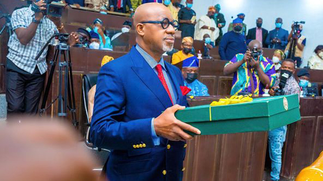 Ogun State governor, Prince Dapo Abiodun, presenting the 2022 appropriation bill to the Ogun State House of Assembly