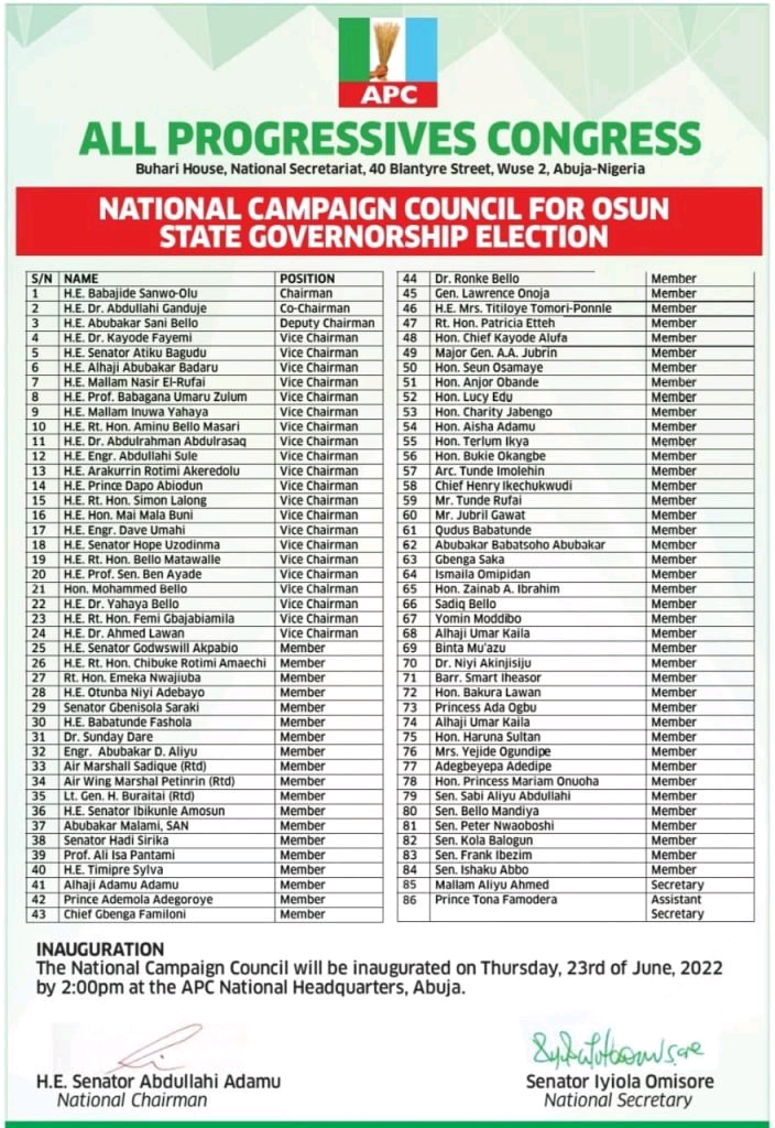 Osun APC National Campaign Council