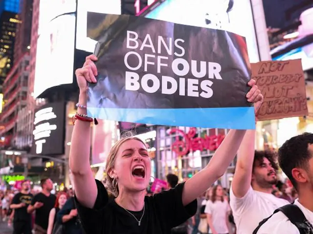 People protest the Supreme Court decision to overturn Roe v Wade abortion decision in New York City 