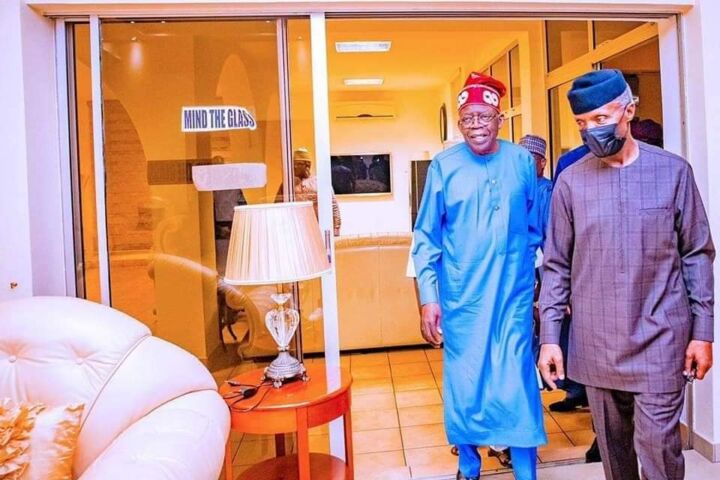 Vice President, Professor Yemi Osinbajo and Asiwaju Bola Ahmed Tinubu, the APC Presidential Candidate