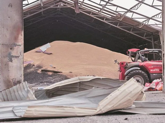 Grain in a facility in the Donetsk region that was shelled