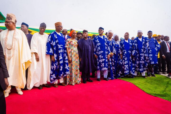 Akarigbo HRM Oba Babatunde Ajayi, Otunba Gbenga Daniel, VP Yemi Osinbajo & Wife, Governor Dapo Abiodun & Wife, Ogun Deputy Gov, Others at the Maiden flight event of the Gateway Int'l Agro Cargo Airport