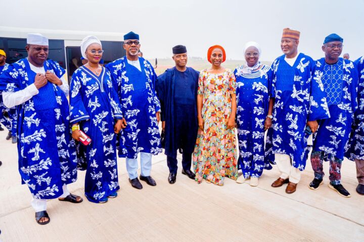 Vice-President Yemi Osinbajo, Governor Dapo Abiodun, Hon Dimeji Bankole, Aviation Minister Hadi Sirika, Others at the Maiden flight event of Ogun Gateway International Agro Cargo Airport