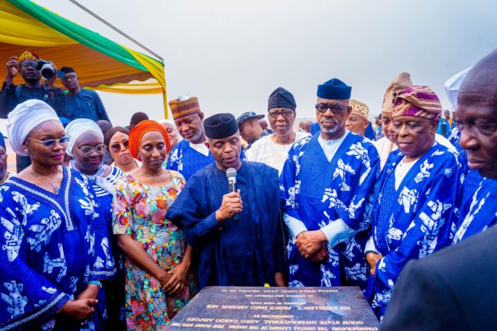 Vice-President Yemi Osinbajo, Governor Dapo Abiodun, Otunba Gbenda Daniel, Others at the Maiden flight event of Ogun Gateway International Agro Cargo Airport