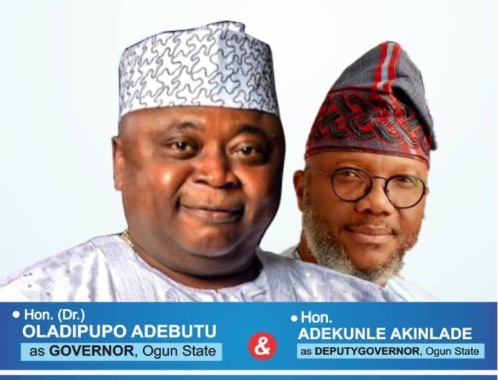 Vote PDP's Ladi Adebutu (LADO) as Ogun State Governor and Adekunle Akinlade as Deputy Governor