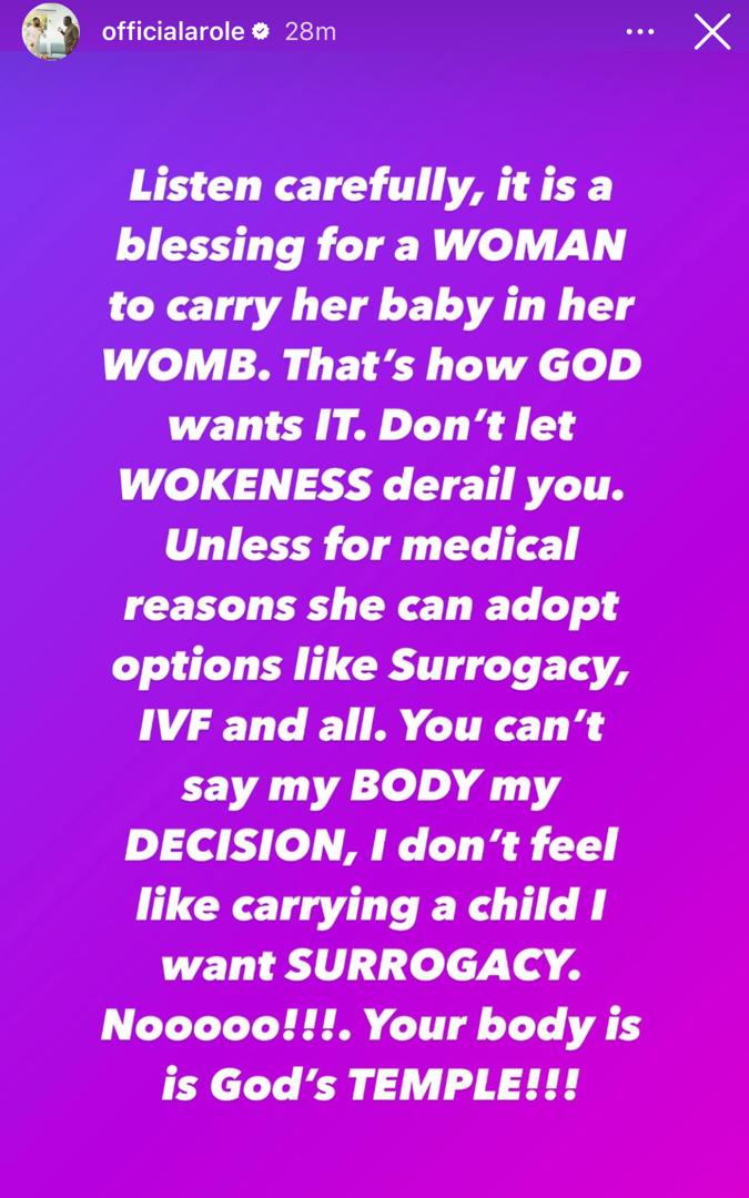 Healthy Women Should See Carrying Their Own Child As A Blessing – Woli Arole 2 Woli Arole